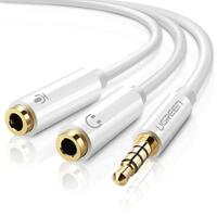 AUX Headphone Splitter Cable adaptor with Mic 3.5mm Audio HIGH QUALITY GOLD PLATED - 10789