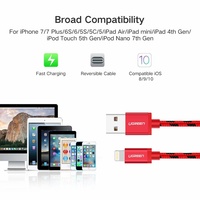 UGreen Braided 1M Lightning USB Charging Cable for iPhone - Red - 40479