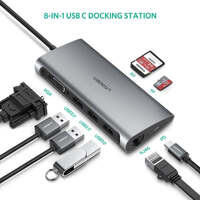 Ugreen 8 in 1 USB C Hub 1080p VGA RJ45 Data Ethernet PD SD TF Adapter - 50539